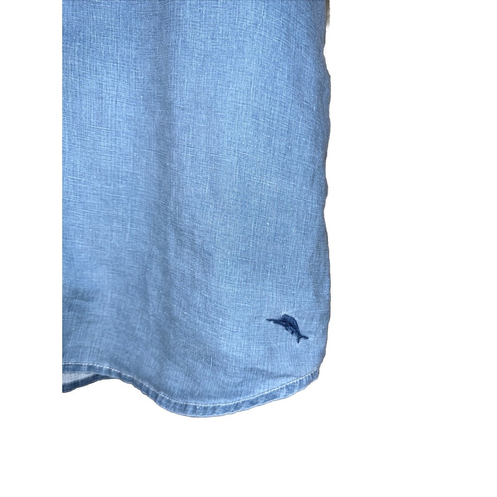 Tommy Bahama Button-Down Shirt Size XL 100% Linen Blue Chambray Short Sleeve - Picture 3 of 6